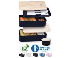 Umami® ⭐ Premium Lunchbox – 1 Soßendose & 3-teiliges Besteck – Japanische Luftdichte Bento Box – Brotdose mit Fächern – Zero Waste – Mikrowellen- & Geschirrspülerfest – BPA-frei – 5 Jahre Garantie