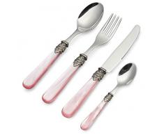 EME NAPOLEON Tafelbesteck Vintage Besteck Set 4 teilig (1 Person): Besteck Set aus rostfreiem INOX Edelstahl Spülmaschinengeeignet in Perlmutt Rosa