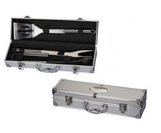 Grillkoffer aus Metall / mit Grillzange, Fleischwender und Grillgabel