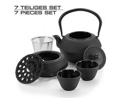 Dimono Traditionelles Tee-Set aus Gusseisen: Teekanne, Stövchen und 2 Teebecher