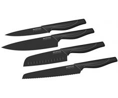 Nirosta Wave-Messer-Set, Verschiedene Messer mit Funktionsteil aus hochwertigem Edelstahl, Premium-Messer mit Soft-Touch Griff, hochwertige Messer für jeden Anlass(Farbe:Schwarz),Menge:1x4er Set