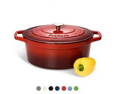 ProCook - Bratentopf aus Gusseisen - induktionsgeeignet - 30 cm Ø - 6,2 l Volumen - in schattiertem Rot - emailliert - Bräter - Schmortopf - oval