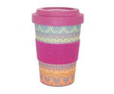 YogiCup2Go, Bambus Coffee-to-go-Becher mit PrintIndian Ornaments, Bamboo-Cup als Mehrweg-Tasse für unterwegs, mit Silikon-Manschette und Schraubdeckel, 480 ml Fassungsvermögen