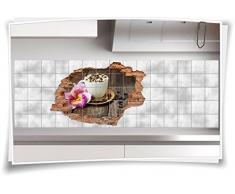 Medianlux Fliesenaufkleber Fliesenbild Wanddurchbruch Kaffee Cappuccino Tasse Blüte, 105x70cm, eigene Größe
