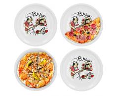 Van Well 4er Set Pizzateller groß Ø 29.5 cm mit Küchenchef-Motiv Gastro-Zubehör Pizza-Bäckerei stabiles Porzellan-Geschirr Grill-Teller Servier-Platte Antipasti