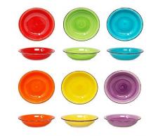 DRULINE Teller-Set bunt | Edles Porzellan-Geschirr | + Suppenteller 750 ml + | 6 Farben | mediterran | backofentauglich Vorteil pack Color Loop Suppenteller 6 teilig Set , Ø 23 cm Teller für Abendessen 1941 880201 Camping Suppenteller
