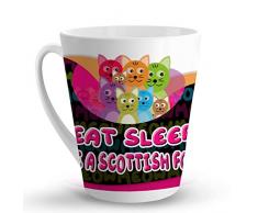 EAT Sleep Rescue A Scottish Fold-Katzen-Tasse, 340 ml Einzigartige Latte-Tasse, Kaffeetasse