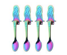 Soleebee Edelstahl Meerjungfrau Kaffeelöffel Set Hängende Tasse Löffel für Nachtisch Getränk EIS Suppe Teelöffel (4 Stück)