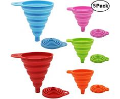 JEZOMONY Silikon-Trichter Satz faltbar (5 Stück) für Küche und Haushalt Mini Hitzebeständig Lebensmittelecht Zusammenklappbar 5er-Set: Grün,Rot,Blau,Pink,Orange (groß+klin)
