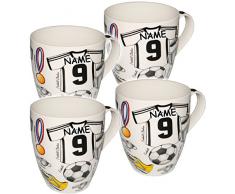 alles-meine.de GmbH 4 Stück _ Kaffeetassen / Henkeltassen - 500 ml - Fussball - Trikot blau & weiß - incl. Name - groß - Jumbotasse - Keramik / Porzellan - Teetasse - Mikrowe..