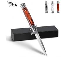 KFG Klappmesser Messer Taschenmesser mit Holzgriff Outdoor Messer aus Edelstahl ， Einhandmesser (Holzmaserung)