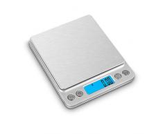 Digitale Küchenwaage, Zorara 3kg x 0,1g Digitalwaage Präzisionswaage Elektronische Waage Küchen Haushaltswaage, Hohe Präzision Briefwaage mit Tara-Funktion, Stückzählung Funktion, LCD-Display (Silber)