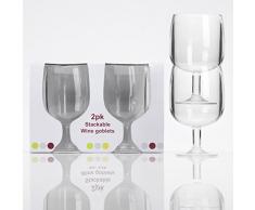 2x Trinkglas 2er Set Weingläser Plastikglas Kunststoff Glas Campinggeschirr Zubehör Picknick Gläser 230ml Trinkbecher Kunststoff Wasserglas Rotwein Weißwein Wein Partyzubehör Campingküche klar Elegant