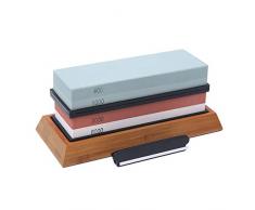 KKmoon Abziehstein Schleifstein Set,400/1000 3000/8000 Körnung Doppelseitiger Schleifstein Wetzstein mit Sockel