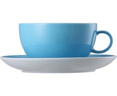 Thomas Sunny Day Cappuccinotasse mit Untertasse, Porzellan, Waterblue / Blau, Spülmaschinenfest, 380 ml, 2-tlg., 14670