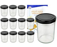 MamboCat 12er Set Sturzgläser 230 ml Hoch Deckelfarbe schwarz to 66 inkl. Diamant Gelierzauber Rezeptheft, Marmeladengläser, Einmachgläser, Einweckgläser, Gläser