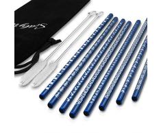 Sealyria Hochwertige Edelstahl Trinkhalme in bunt mit Mustergravur - Wiederverwendbare Metall Strohhalm im 8er Set - Cocktail Strohhalme spülmaschinenfest (Blau)