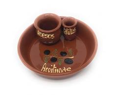 Cazuela Keramik Olivenschale mit Kern- und Zahnstocherablage, braun,