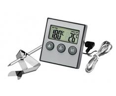 Hotloop Digitales Grill Ofen Thermometer Meat Thermometer Backen Thermometer Mit Timer, Alarm, Edelstahlsonden, Orange Hinterbeleuchtung und Temperaturmessbereich -50°C~300°C (Silber)