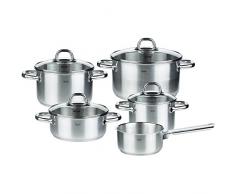 Fissler korfu / Edelstahl-Topfset, 5-teilig, Kochtopf-Set, Töpfe mit Glas-Deckel, Induktion, alle Herdarten (3 Kochtöpfe, 1 Bratentopf, 1 Stielkasserolle-deckellos)