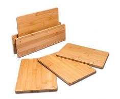 RSW24 4 Frühstücksbrettchen Bambus 25 x 17 cm mit Holztänder,Schneidebrett, Brettchen fürs Frühstück in modernem Design pflegeleicht und messerschonend
