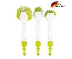 Premium 3er Spülbürstenset in mehreren Ausführungen und Farben | Topfbürste | Spülbürste | Gläserbürste | Mixtopfbürste für alle gängigen Thermokocher | - Made in Germany - (Limegreen)