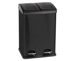 HAC24 Edelstahl Doppel Mülleimer 40l Küche Schwarz Matt Duo Abfalleimer Trennsystem Treteimer Mülltrenner Mülltonne Abfallsammler Abfallbehälter