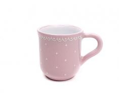 UNGARNIKAT Keramik Kakaobecher/Kaffeebecher/Becher Tasse rosa mit handbemalten weißen kleinen Punkten