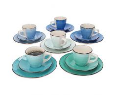 MamboCat 18tlg. Kaffeeservice Curacao I Kaffee & Tee-Gedeck für 6 Pers. I Kaffeetassen + Unterteller + Kuchen-/Dessertteller I abstraktes Design I handbemalt