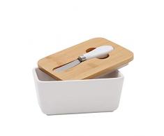 Butterdose 6Nordische Butter Versiegelte Keramikbox Mit Butter Whiteboard, Holzabdeckung Und Messer, Käse Butter Container Tray