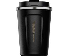 Heemburg Kaffeebecher für unterwegs Coffee-to-go Thermobecher schwarz 350 ml aus Edelstahl mit Doppelwand Isolierung 100% auslaufsicher für Kaffee oder Tee, Schwarz, 350ml