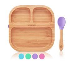 bambuskind® Kinderteller mit Saugnapf I Inkl. Rezepte-Ebook I rutschfester Babyteller aus nachhaltigem Bambus mit flexiblem Löffel I Kindergeschirr-Set zum Essen lernen