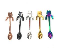 Lezed Katze Kaffeelöffel, Katzen Kaffee Löffel, Katze Teelöffel Dessertlöffel, Nachmittagsteelöffel, Edelstahl Kätzchen Hängendes Design für Tee, Milch, Kaffee, Dessert, Drink, Milchshake 5 Stück