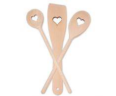 HOFMEISTER® 3-teiliges Koch-Set mit Herz, 30 cm, robust aus Buchenholz, handgefertigt in Europa, 2X Kochlöffel & 1x Pfannenwender, Keine Kratzer im Topf, Geschenk mit Herz für Verliebte