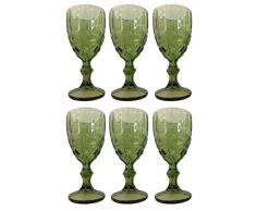 Vintage 6 Teile Set Schleife Weinglas Glas Gläser Weingläser Eisbecher Wasserglas Longdrinkglas Wasserkrug (grün)