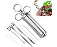 Steerfr 60ml BBQ Bratenspritze mit 3 Nadeln,in Edelstahl 304 für Alle Teile Grill Marinadenspritze Gewürzspritze Küchenhelfer für BBQ Fleisch Rind Huhn Gebäck mit Marmelade