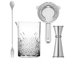 Homestia Cocktail-Set mit Cocktailgläsern, 4 Stück: 24,5 Unzen dickes Rührglas, Hawthorne Cocktailsieb, Doppel-Messbecher, Barlöffel, Silber M Silver