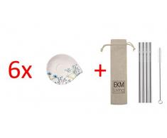 Villeroy & Boch Flow Couture Frühstücksuntertasse 6 Stück Nr. 1042451250 und 4er Set EKM Living Edelstahl Strohhalme