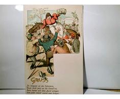 Gruss. Zu langsam ist die Infantrie, Drum rückt jetzt an die Caval´rie... Alte, Lithographie / AK farbig, ca 1900 ungel., Frau auf Perd bringt den Durstigen Bierhumpen, Spruchkarte, Humor, Militaria