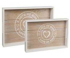 Bada Bing 2er Set Holz Tablett Dekotablett I Love My Home Herz Planken Vintage