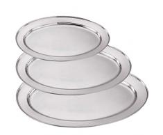 SCHOBERG Tablett 3er Set Edelstahl OVAL Partyteller Tortenplatte Schlemmerplatte/Anrichtplatte Servierplatte Aufschnittplatte Teller
