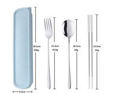 Do Buy® Tragbares Outdoor Reisebesteck set Silber Camping Besteck to go Picknick Schule Büro Lunch Geschirr für 1 person Edelstahl Essstäbchen Lange Tafelgabeln Suppenlöffel Weizenstroh Geschenkbox