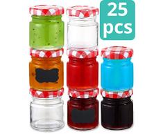 Praknu 25 Marmeladengläser 50ml mit Deckel, Etiketten - Luftdichte Gläschen zum Verschenken