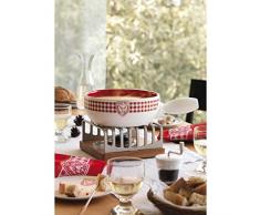 KUHN RIKON 32181 Fondue Käsefondue Caquelon Karo Hirsch,Induktion 23cm Weißer Ton weiß mit rot/weißem Karodekor und Hirschmotiv
