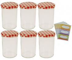 Viva Haushaltswaren - 6 x großes Marmeladenglas / Einmachglas 440 ml mit Deckel, Twist-off Gläser Set in Sturzform -als Einweckgläser, Vorratsdosen etc. verwendbar (inkl. Beschriftungsetiketten)