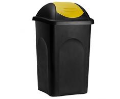 Stefanplast® Abfalleimer mit Schwingdeckel 60L schwarz/gelb 68x41x41cm - Mülleimer Abfallbehälter Papierkorb made in Italy