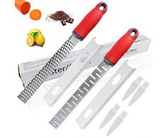 LAOZHOU 2 Stück Küchenreibe, Käsereibe aus Edelstahl mit Schutzabdeckung und Pinsel, Zester Reibe Zitronenreibe Muskatreibe Parmesanreibe