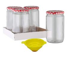 Viva Haushaltswaren - 4 x großes Einmachglas / Marmeladenglas 720 ml mit Deckel, Twist-off Gläser Set rund - als Einweckgläser, Gurkenglas Vorratsdosen etc. verwendbar (inkl. Trichter)