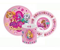 POS 29463088 - Frühstücksset mit Paw Patrol Motiv, 3 teiliges Geschirrset für Kinder, aus Keramik, bestehend aus Teller, Schale und Tasse, spülmaschinengeeignet
