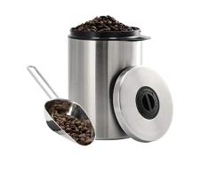 Xavax Kaffeedose für 1kg Kaffeebohnen (luftdichter Kaffeebohnen-Behälter mit Kaffee-Schaufel, Aromadose aus Edelstahl, Vorratsdose zur Aufbewahrung) silber